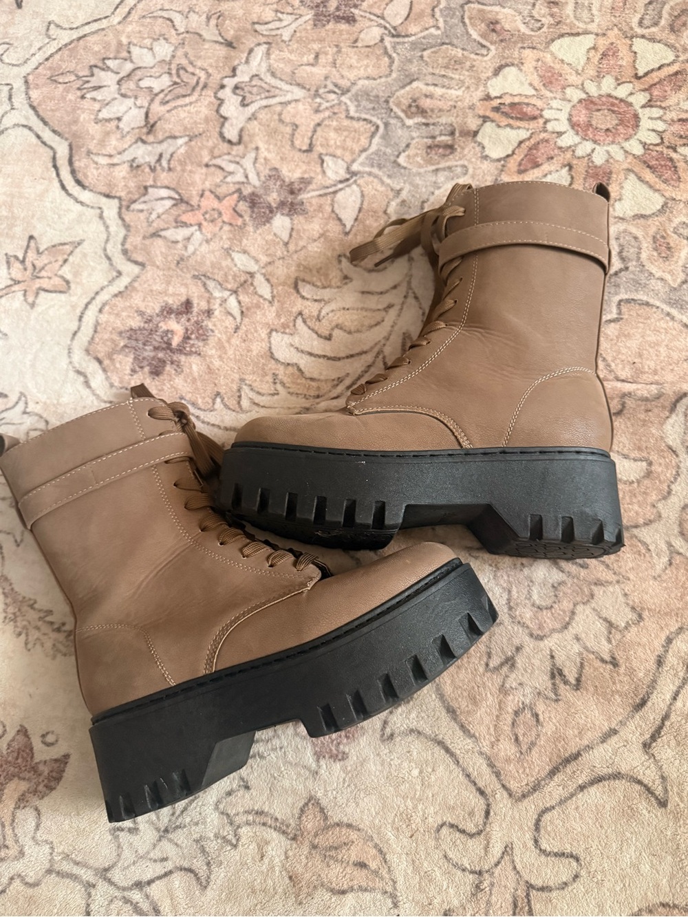 Chunky Lace-Up Combat Boots in Taupe